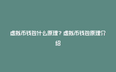 虚拟货币专用钱包，虚拟币钱包怎么使用